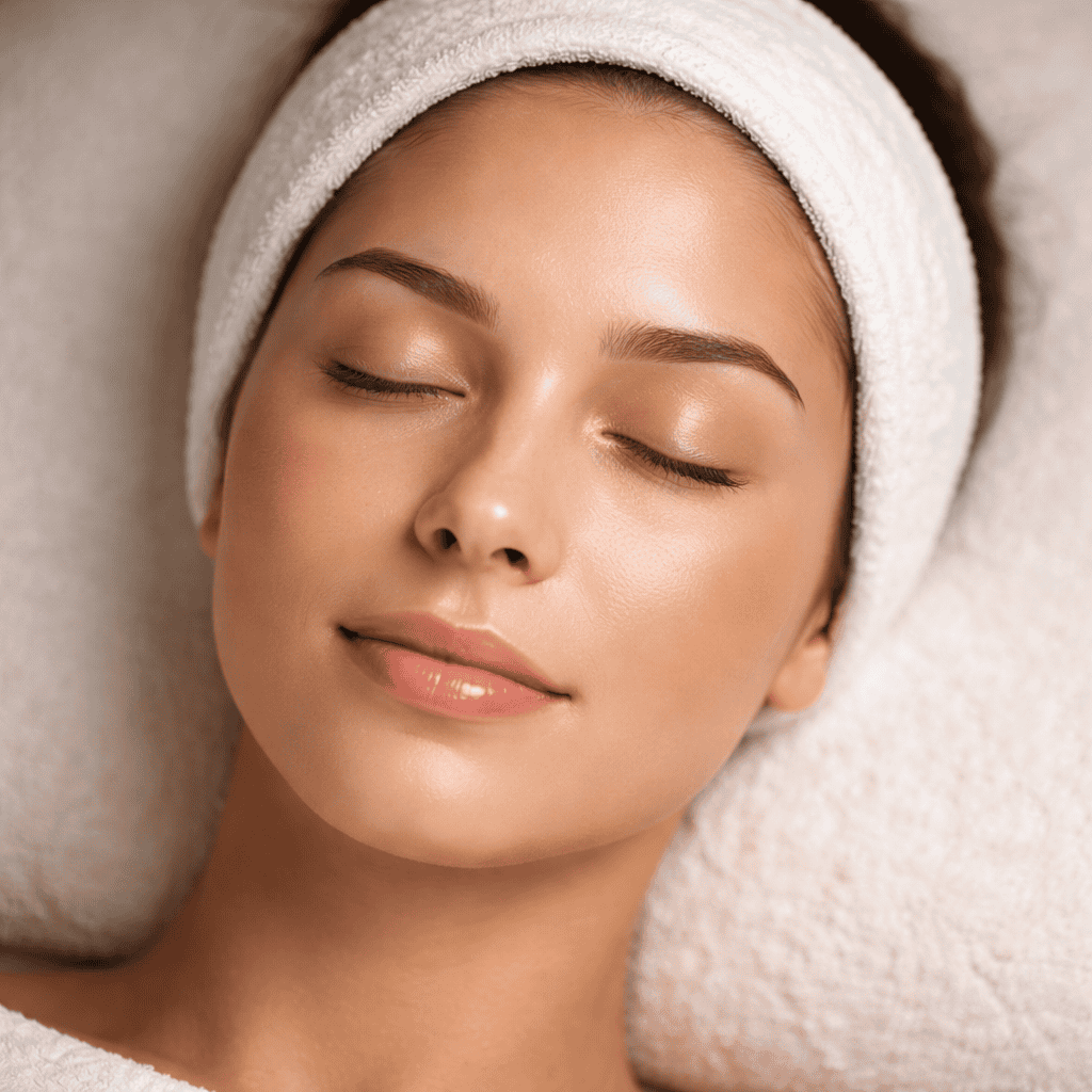 gesicht mit Stirnband Kosmetische behandlung Microneedling Tsubo Gesichtsmassage Lymphdrainage Lashlifting